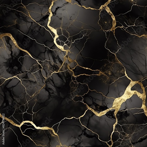 Abstract seamless Black and White marble stone natural pattern texture with gold veins background 