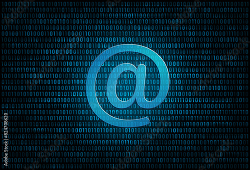 Digital At-Sign icon with binary background.