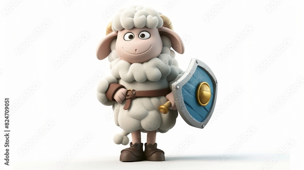 The cartoon character of the happy cute sheep is isolated on a white background in a 3D style The cartoon character of the happy cute sheep is isolated on a white background in a 3D style