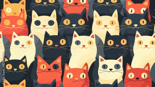 An abstract pattern of cats in a minimalist style, repeated in tile order.