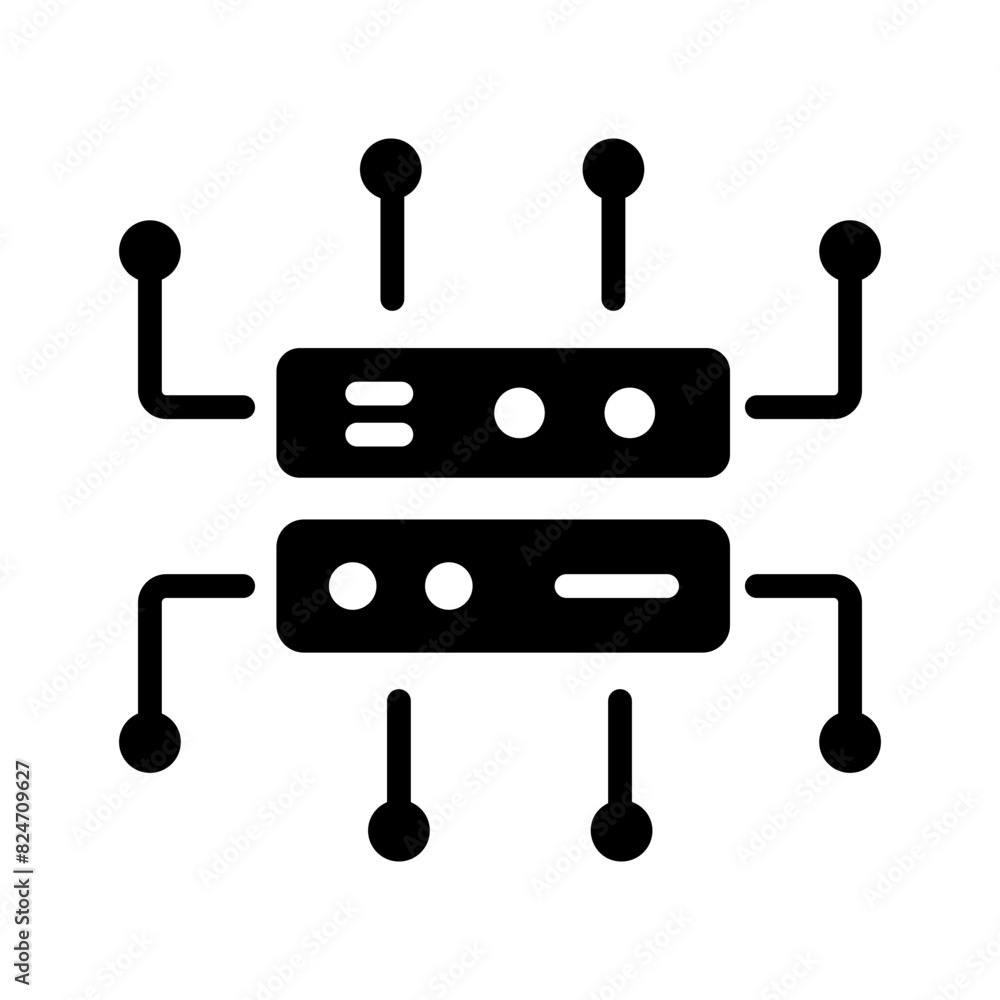 Editable glyph icon of a centralized server Editable glyph icon of a centralized server