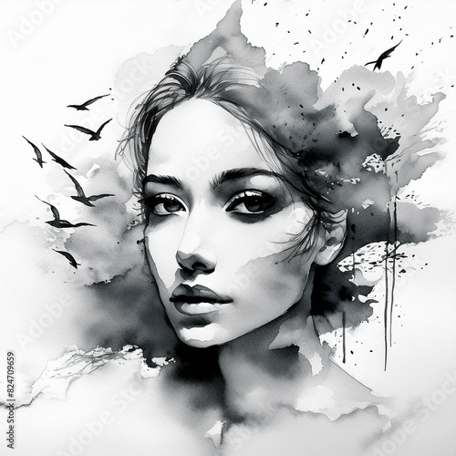 Abstract portrait painting of a beautiful woman