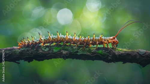 Close up of a caterpillar insect on a branch. Suitable for nature and wildlife themes photo