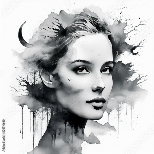 Abstract portrait painting of a beautiful woman