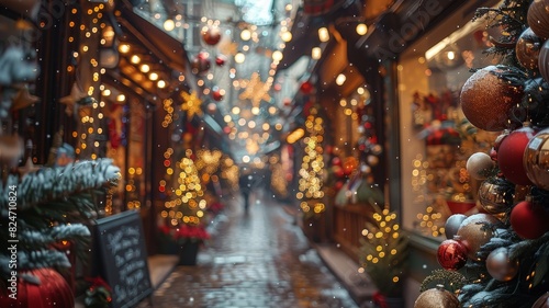 Festive Narrow Street With Christmas Decorations