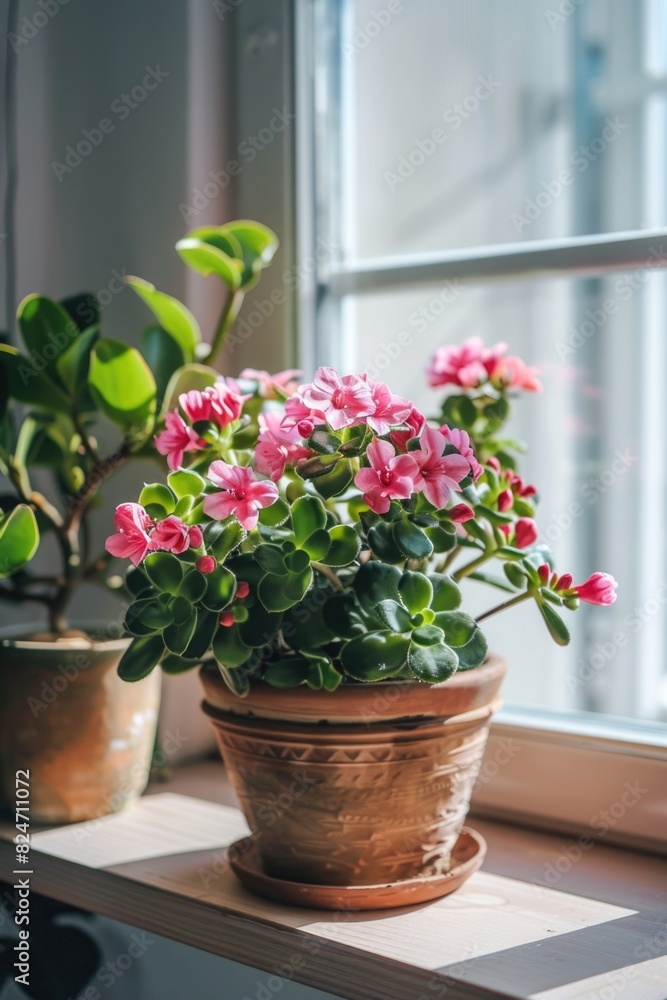 A potted plant sitting on a window sill, suitable for home decor