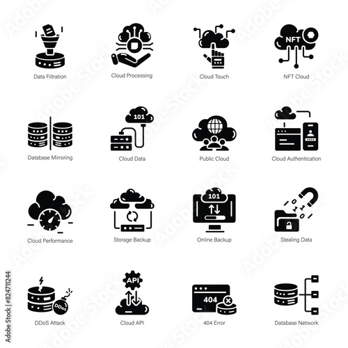 Cloud Storage and Database Glyph Icons

