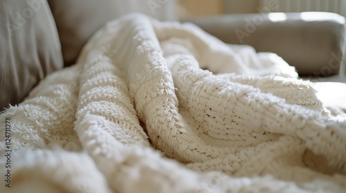 A white blanket laid on a couch, suitable for home decor photo