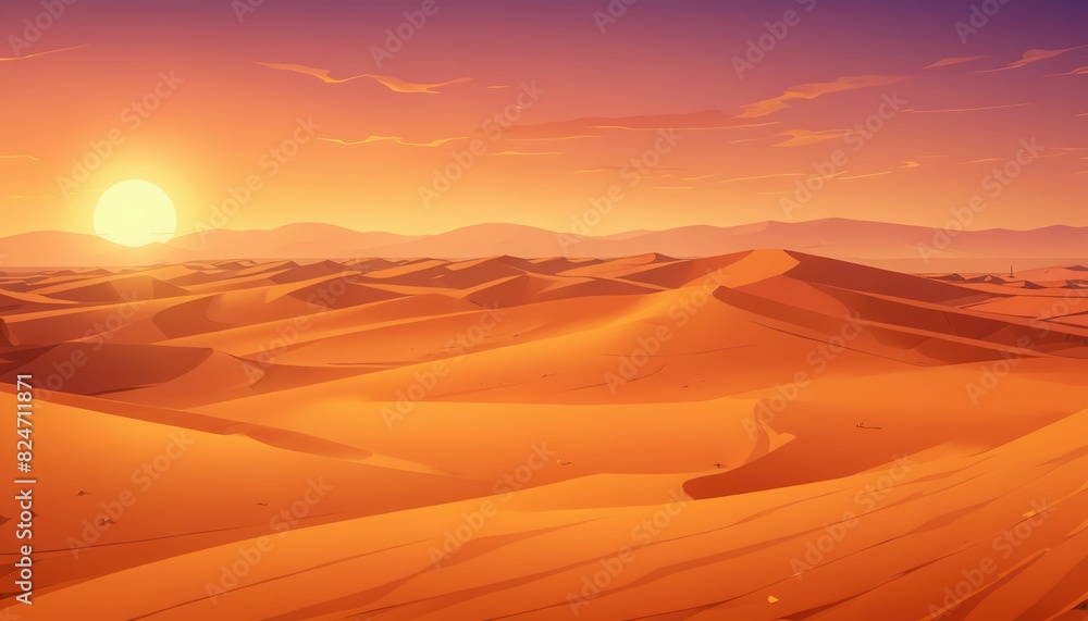 Sunset Over Sahara Desert Vector Art Background