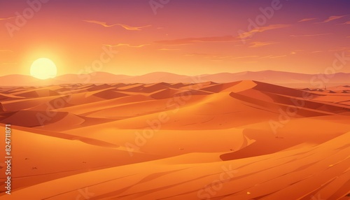 Sunset Over Sahara Desert Vector Art Background