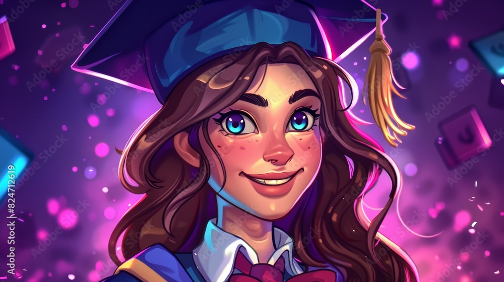 Female graduate student in graduation cap. Portrait of a smiling girl with a graduation cap. Female graduate student in graduation cap. Portrait of a smiling girl with a graduation cap.