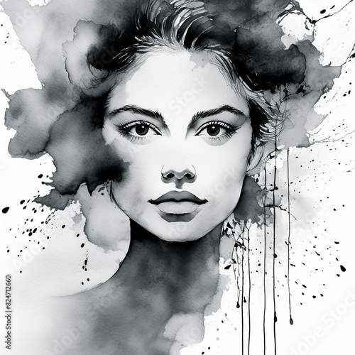 Abstract portrait painting of a beautiful woman