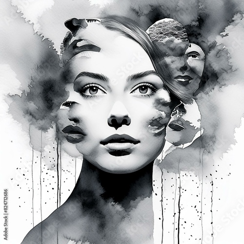 Abstract portrait painting of a beautiful woman
