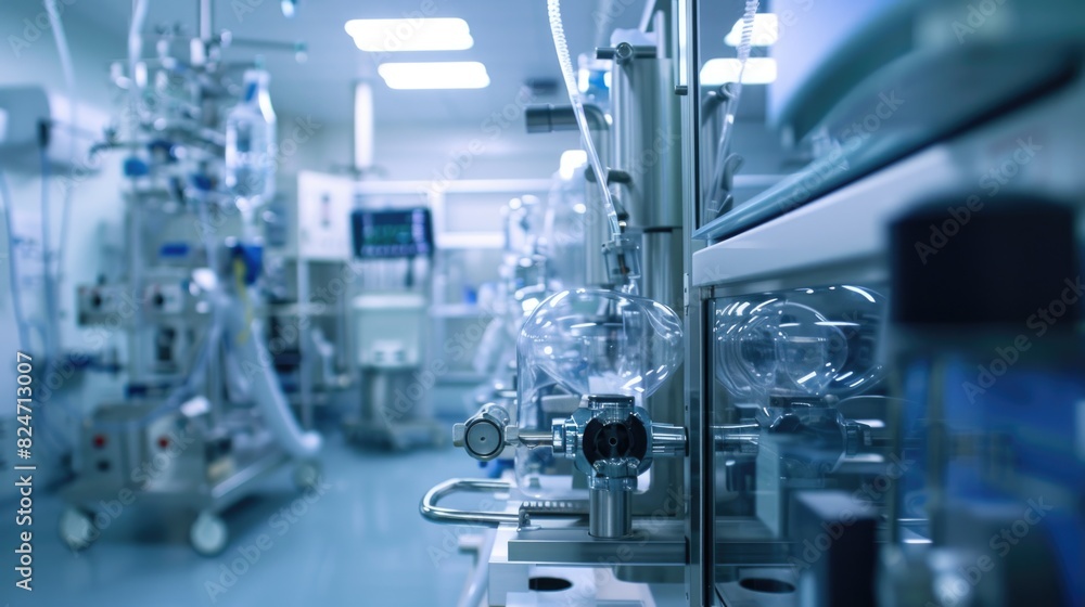 A room filled with various bottles and equipment. Suitable for science and research concepts A room filled with various bottles and equipment. Suitable for science and research concepts