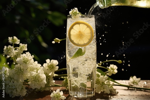 Elderflower Spritz: Spritzing elderflower syrup into a sparkling drink. photo