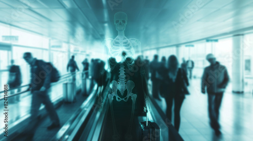 Illustration of x-ray human body in places like airports  bus  railway stations
