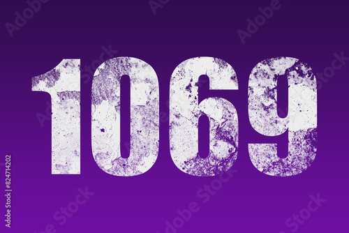 flat white grunge number of 1069 on purple background. 