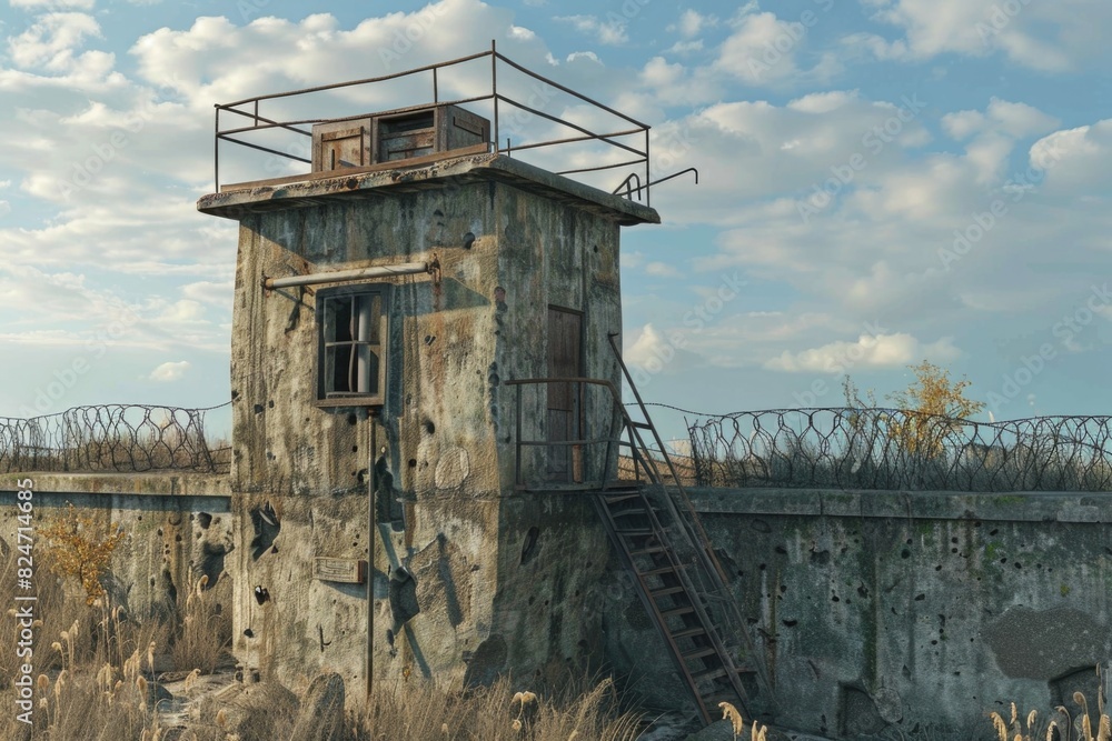 Obraz premium A tall tower with a ladder on top. Suitable for construction or adventure themes