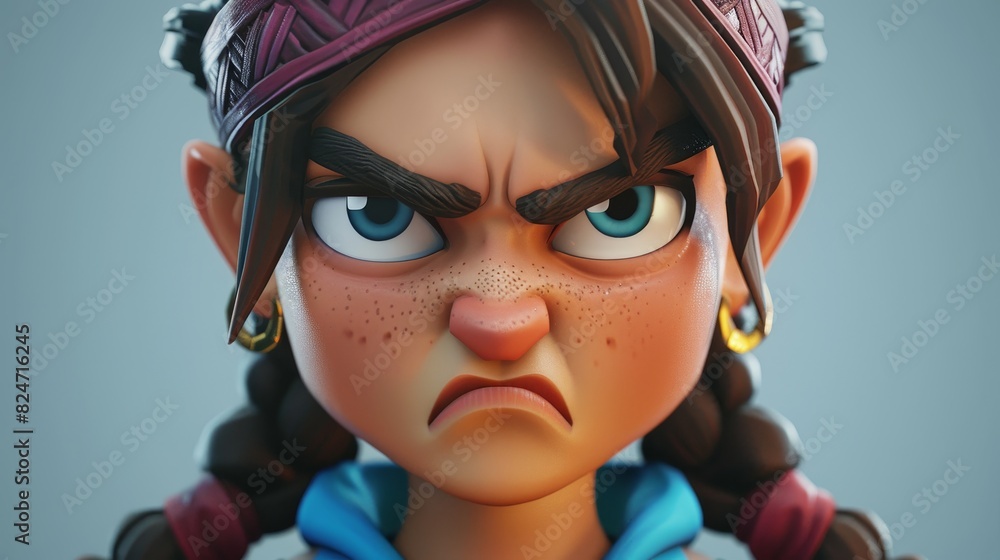 Cartoon Lady with Angry Frustration Expression