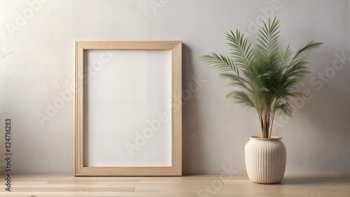 Thin Wooden Frame on Neutral-Toned Wall Mockup 