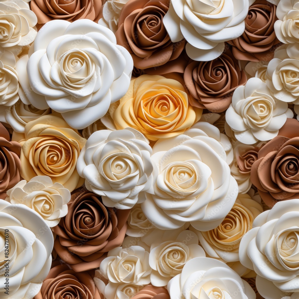 3D Roses Seamless Pattern, brown and white roses, tiled pattern, 3D Illustration, 3D Rendering 3D Roses Seamless Pattern, brown and white roses, tiled pattern, 3D Illustration, 3D Rendering