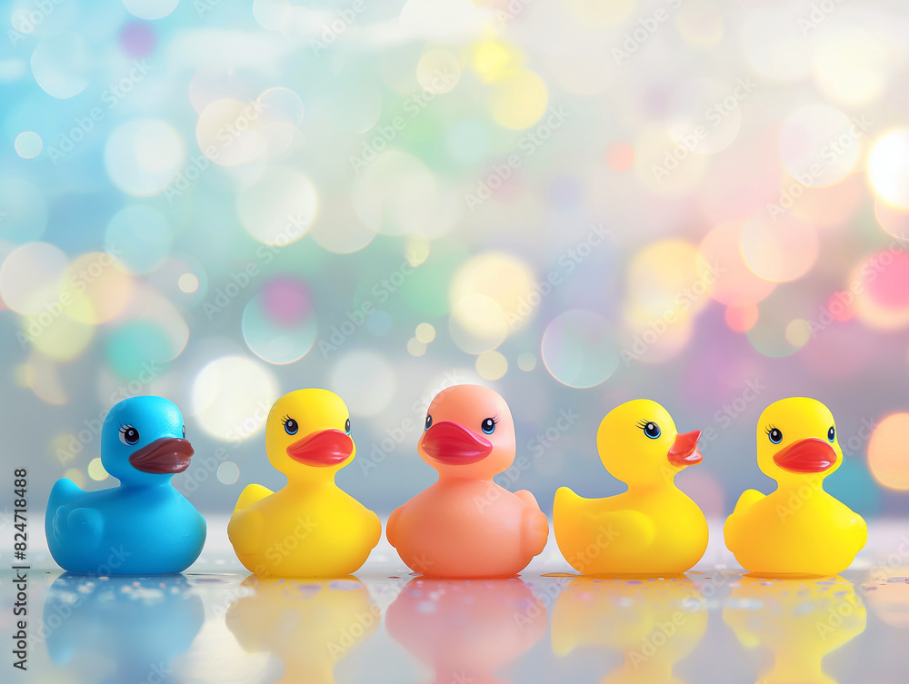 Colorful bath tub rubber ducks