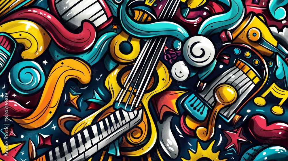 Music illustration with doodles. Creative music background with graphic elements.