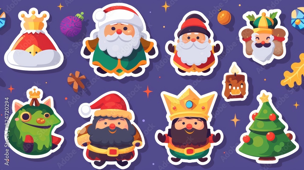 A cute flat Christmas sticker bundle in cartoon version A cute flat Christmas sticker bundle in cartoon version