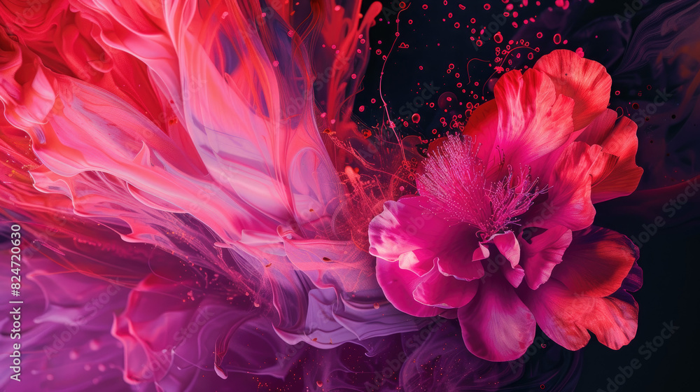 Detailed view of a vibrant flower set against a stark black backdrop