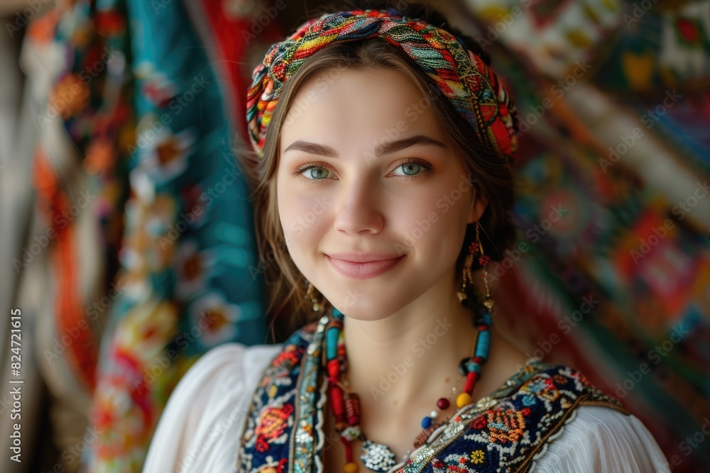 Young Russian women wearing ethnic costumes