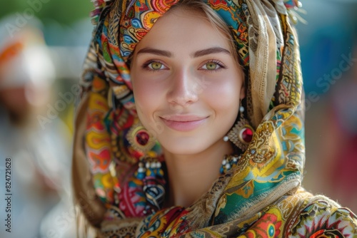 Young Russian women wearing ethnic costumes