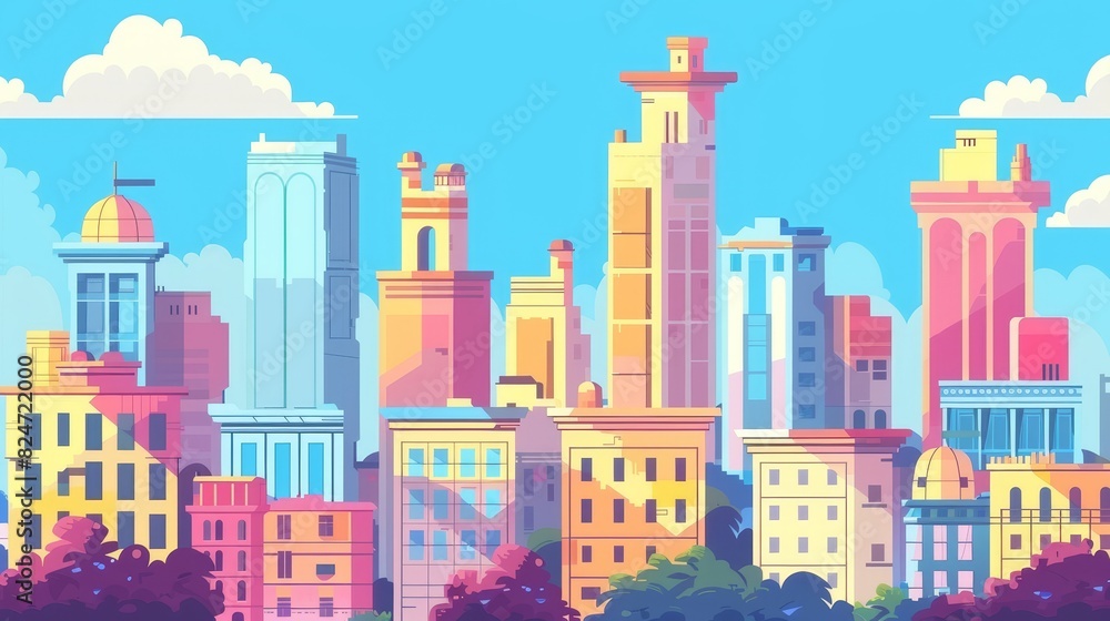 Colorful modern illustration of urban city landscape