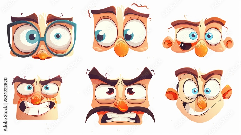 Animated 30s cartoon faces with funny expressions. 50s, 60s old animation eyes and mouths. Vintage comic smile modern set for logos. Animated 30s cartoon faces with funny expressions. 50s, 60s old animation eyes and mouths. Vintage comic smile modern set for logos.