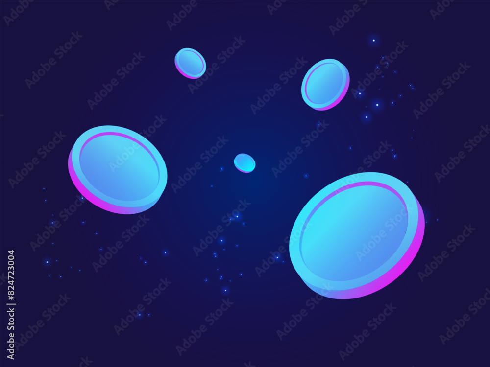 Digital Currency coins floating in the air on Digital Cyberspace ...