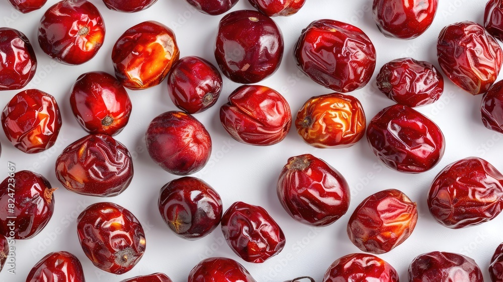 Jujubes that are dried and separated on a white surface Jujubes that are dried and separated on a white surface