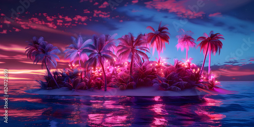 Modern Trendy Neon Glowing Light with Tropical Vibes, Summer landscape wallpaper © Awais