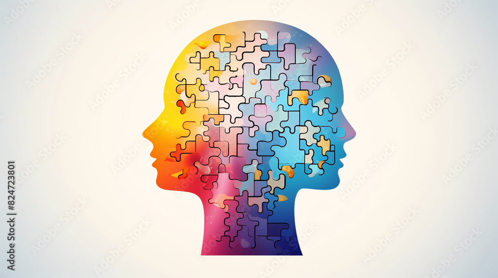 Human head shown as jigsaw puzzle, depicting mental health and brain problem, personality disorder concept Human head shown as jigsaw puzzle, depicting mental health and brain problem, personality disorder concept