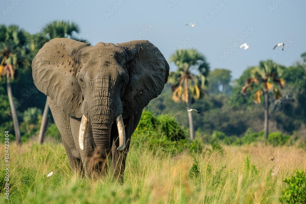 Obraz premium Grassland and African Elephants