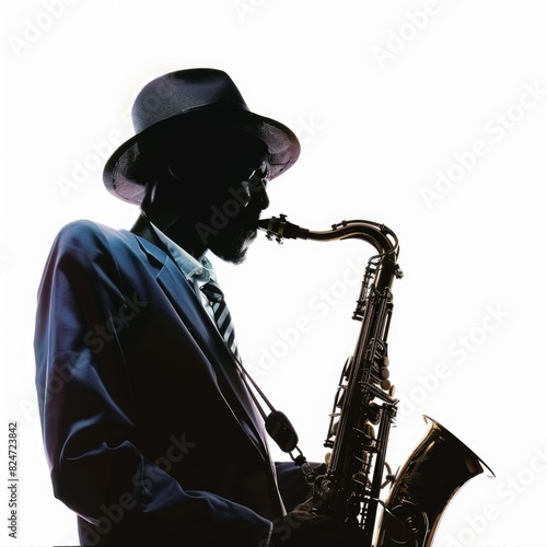 Soulful Saxophonist  Jazz   Blues Solo Performance  Isolated on White Background 