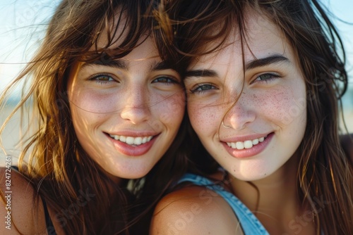 Two Friends Women. Happy and Attractive Young Females Portrait, Isolated Together © AIGen