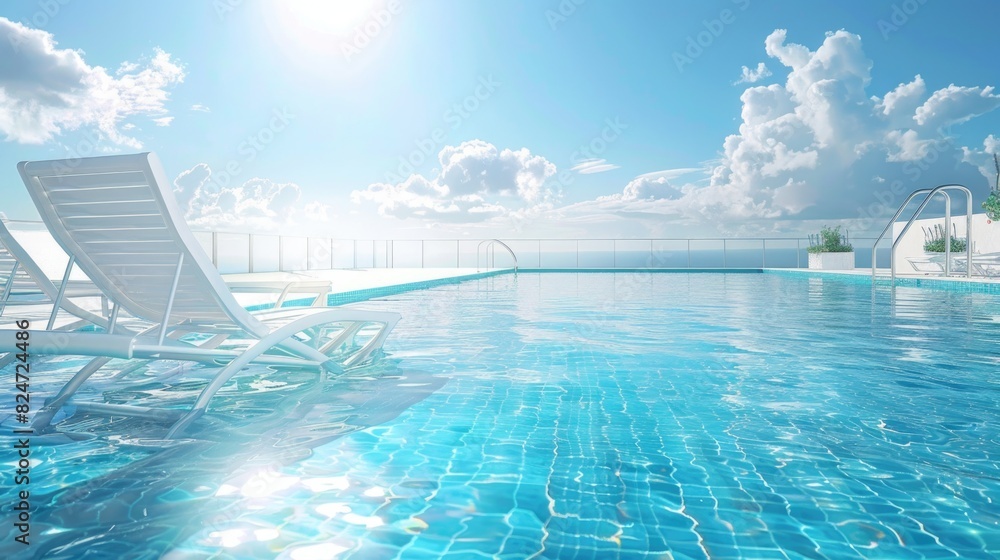 Hotel Light. Swimming Pool with Panoramic Sea View and Calm Blue Waters