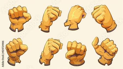 An illustration of cartoon gloved hands in different poses. Each layer is separately layered. photo