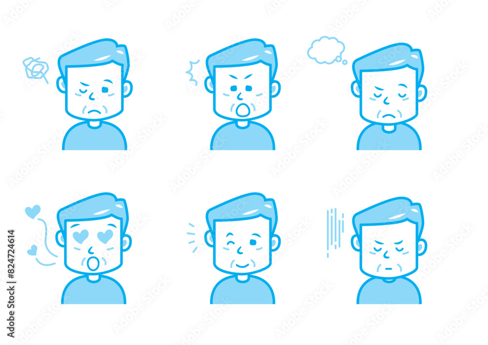 色々な表情をする男性のイラストセット