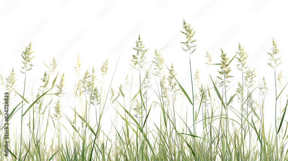 Fresh field with grass and yellow flowers green grass isolated against a transparent background. blurry blue sky with clouds. natural leaf border background Fresh field with grass and yellow flowers green grass isolated against a transparent background. blurry blue sky with clouds. natural leaf border background