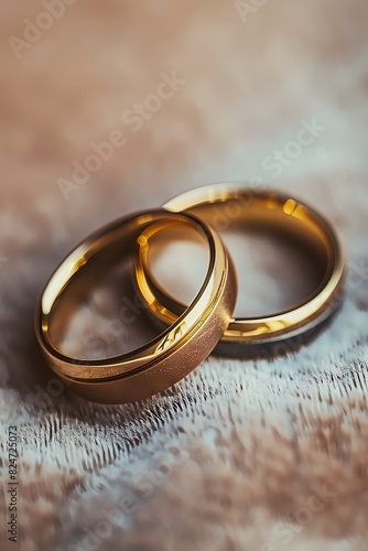 Close up of intertwined gold rings resting on a soft velvet surface, symbolizing love and commitment