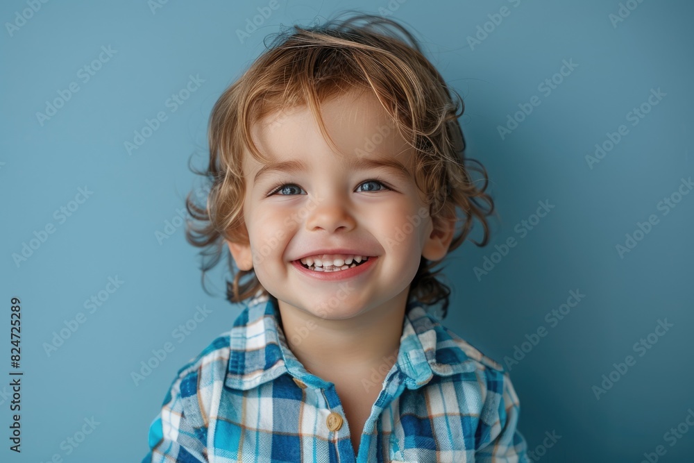 The little boy wearing a checkered shirt cried and laughed