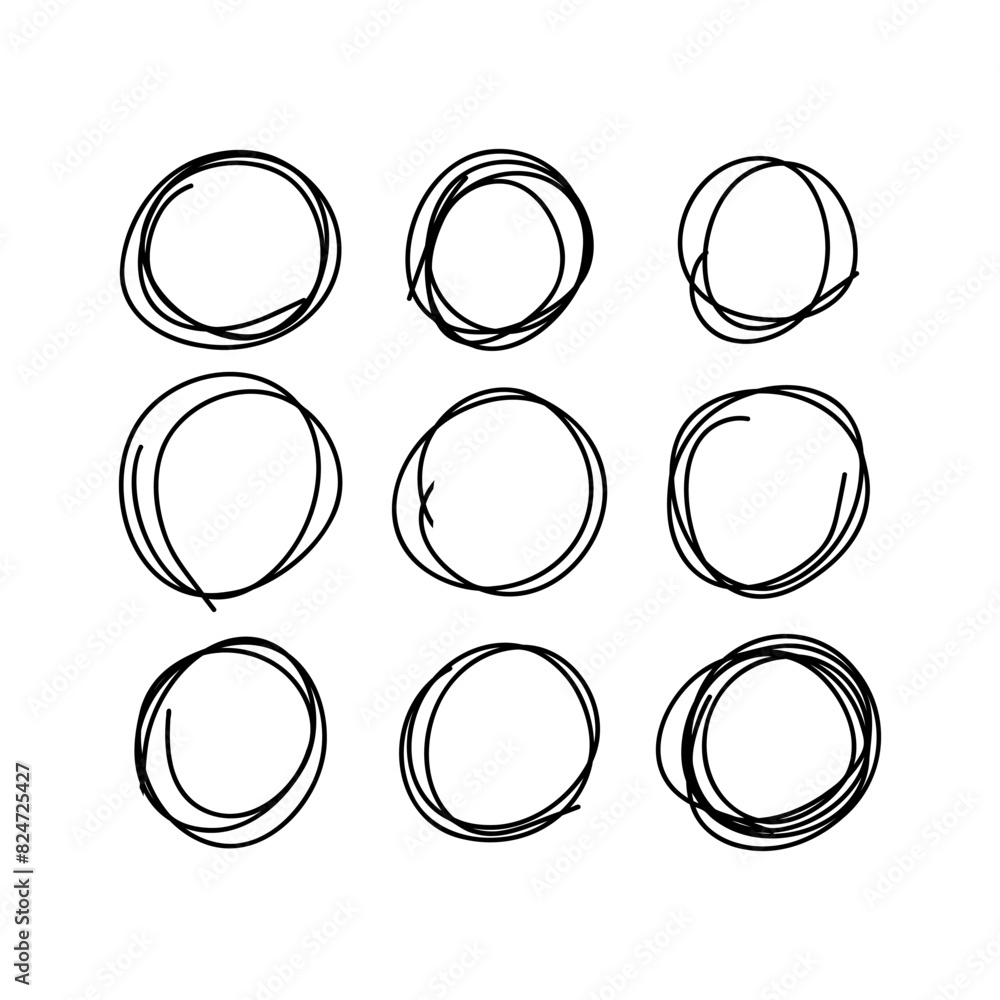 Hand drawn circle line sketch set. Vector circular scribble doodle ...