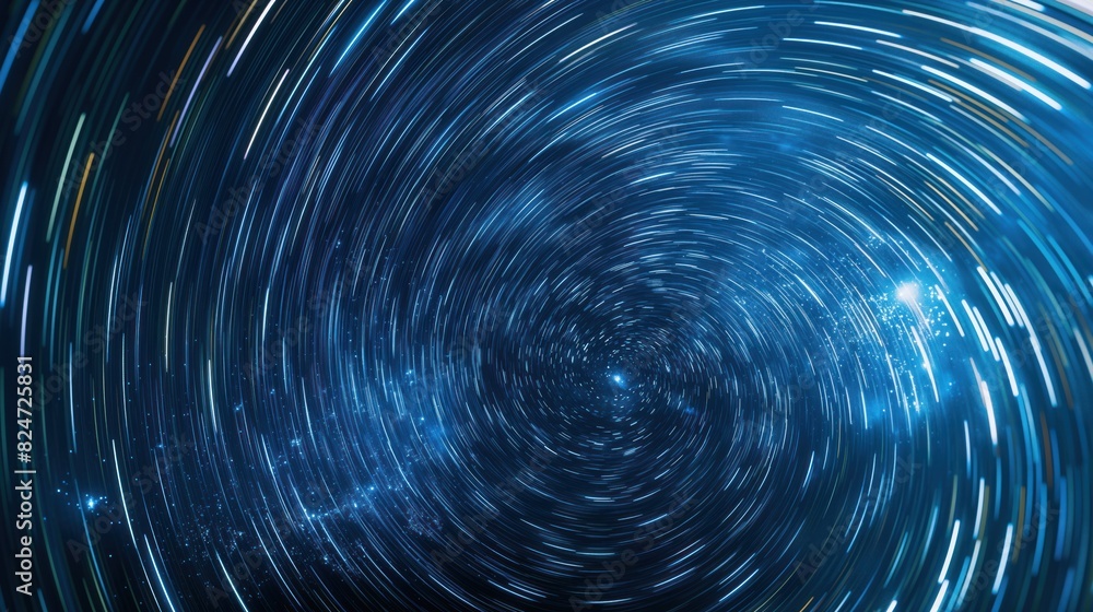 Abstract light speed effect with blue streaks radiating from a central point on a dark background Abstract light speed effect with blue streaks radiating from a central point on a dark background
