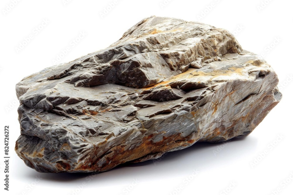 Close-up of a rough, jagged rock with detailed texture and natural colors, isolated on a white background. Close-up of a rough, jagged rock with detailed texture and natural colors, isolated on a white background.