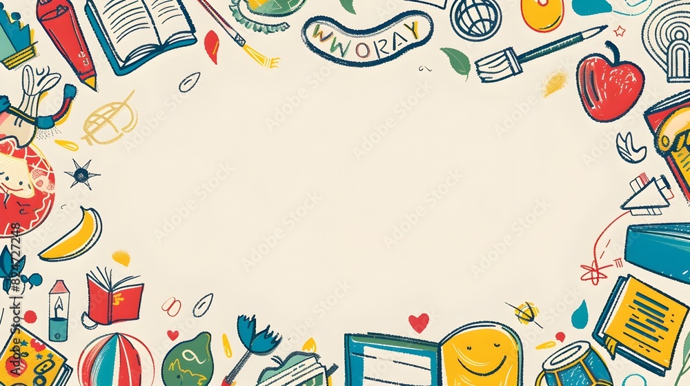 Vibrant Doodle Border Design for World Health Day with Ample Blank Space for Message Vibrant Doodle Border Design for World Health Day with Ample Blank Space for Message